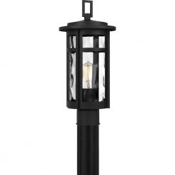 Uma 8 in. 1-Light Matte Black Outdoor Post Light Kit with Clear Water Glass by Quoizel -Quoizel Sales matte black quoizel post light sets uma9008mbk c3 1000