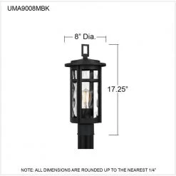 Uma 8 in. 1-Light Matte Black Outdoor Post Light Kit with Clear Water Glass by Quoizel -Quoizel Sales matte black quoizel post light sets uma9008mbk fa 1000