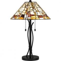 Stinson 24.25 in. Matte Black Table Lamp with Tiffany Glass Shade by Quoizel -Quoizel Sales matte black quoizel table lamps tf5619mbk 4f 1000
