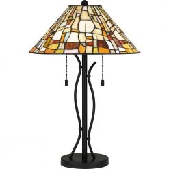 Stinson 24.25 in. Matte Black Table Lamp with Tiffany Glass Shade by Quoizel
