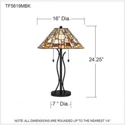 Stinson 24.25 in. Matte Black Table Lamp with Tiffany Glass Shade by Quoizel -Quoizel Sales matte black quoizel table lamps tf5619mbk 76 1000