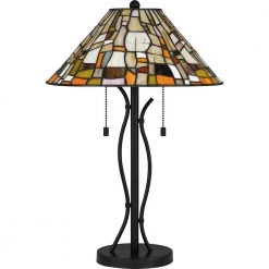 Stinson 24.25 in. Matte Black Table Lamp with Tiffany Glass Shade by Quoizel -Quoizel Sales matte black quoizel table lamps tf5619mbk c3 1000