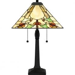 Westwind 22.5 in. Matte Black Table Lamp with Tiffany Glass Shade by Quoizel -Quoizel Sales matte black quoizel table lamps tf5623mbk 4f 1000