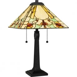 Westwind 22.5 in. Matte Black Table Lamp with Tiffany Glass Shade by Quoizel