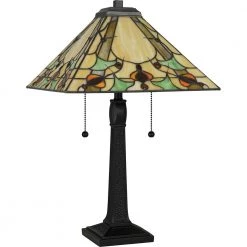 Westwind 22.5 in. Matte Black Table Lamp with Tiffany Glass Shade by Quoizel -Quoizel Sales matte black quoizel table lamps tf5623mbk c3 1000