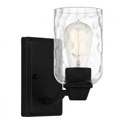 Acacia 1-Light Matte Black Wall Sconce with Clear Water Glass by Quoizel