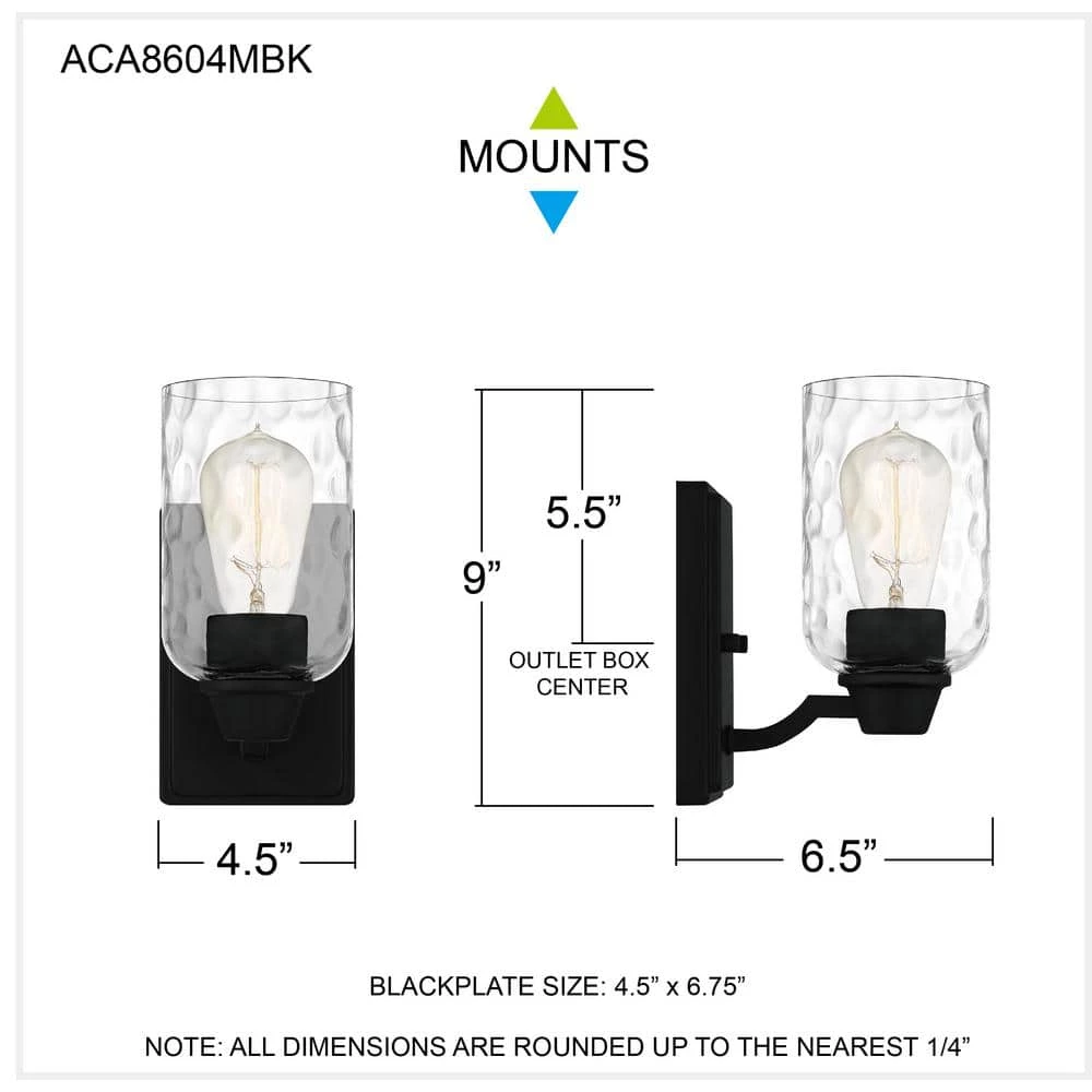 Acacia 1-Light Matte Black Wall Sconce with Clear Water Glass by Quoizel 9 Acacia 1-Light Matte Black Wall Sconce with Clear Water Glass by Quoizel - Image 7