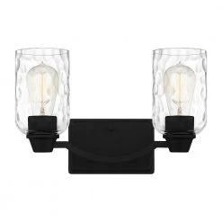 Acacia 14 in. 2 Light Matte Black Vanity Light with Clear Water Glass by Quoizel
