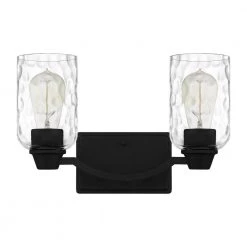 Acacia 14 in. 2 Light Matte Black Vanity Light with Clear Water Glass by Quoizel -Quoizel Sales matte black quoizel vanity lighting aca8613mbk c3 1000