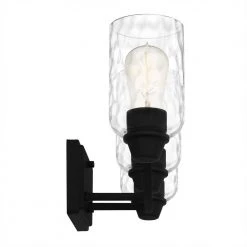 Acacia 21.5 in. 3 Light Matte Black Vanity Light with Clear Water Glass by Quoizel -Quoizel Sales matte black quoizel vanity lighting aca8623mbk 1f 1000