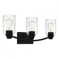 Acacia 21.5 in. 3 Light Matte Black Vanity Light with Clear Water Glass by Quoizel -Quoizel Sales matte black quoizel vanity lighting aca8623mbk 4f 1000