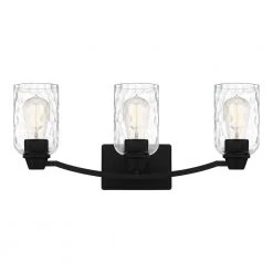 Acacia 21.5 in. 3 Light Matte Black Vanity Light with Clear Water Glass by Quoizel
