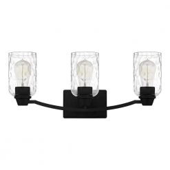 Acacia 21.5 in. 3 Light Matte Black Vanity Light with Clear Water Glass by Quoizel -Quoizel Sales matte black quoizel vanity lighting aca8623mbk c3 1000
