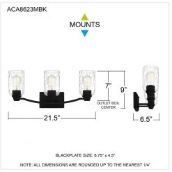 Acacia 21.5 in. 3 Light Matte Black Vanity Light with Clear Water Glass by Quoizel -Quoizel Sales matte black quoizel vanity lighting aca8623mbk fa 1000