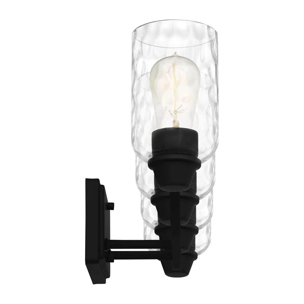 Acacia 28 in. 4 Light Matte Black Vanity Light with Clear Water Glass by Quoizel 7 Acacia 28 in. 4 Light Matte Black Vanity Light with Clear Water Glass by Quoizel - Image 5