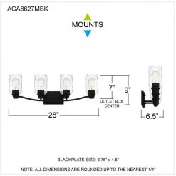 Acacia 28 in. 4 Light Matte Black Vanity Light with Clear Water Glass by Quoizel 16 Acacia 28 in. 4 Light Matte Black Vanity Light with Clear Water Glass by Quoizel -Quoizel Sales matte black quoizel vanity lighting aca8627mbk fa 1000