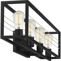 Awendaw 32 in. 4-Light Matte Black Vanity Light by Quoizel -Quoizel Sales matte black quoizel vanity lighting awd8632mbk 1f 1000