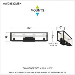 Awendaw 32 in. 4-Light Matte Black Vanity Light by Quoizel -Quoizel Sales matte black quoizel vanity lighting awd8632mbk fa 1000