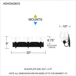 Blanton 30 in. 3-Light Matte Black Vanity Light by Quoizel -Quoizel Sales matte black quoizel vanity lighting bli8630mbk 76 1000