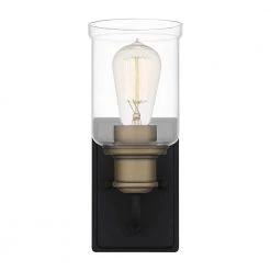 Cox 1-Light Matte Black Wall Sconce with Clear Glass by Quoizel -Quoizel Sales matte black quoizel vanity lighting cox8604mbk 4f 1000