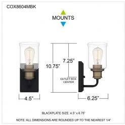 Cox 1-Light Matte Black Wall Sconce with Clear Glass by Quoizel -Quoizel Sales matte black quoizel vanity lighting cox8604mbk fa 1000