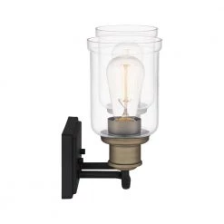 Cox 14.25 in. 2 Light Matte Black Vanity Light with Clear Glass by Quoizel -Quoizel Sales matte black quoizel vanity lighting cox8614mbk 1f 1000