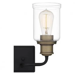 Cox 14.25 in. 2 Light Matte Black Vanity Light with Clear Glass by Quoizel -Quoizel Sales matte black quoizel vanity lighting cox8614mbk 44 1000