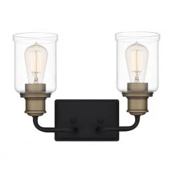 Cox 14.25 in. 2 Light Matte Black Vanity Light with Clear Glass by Quoizel