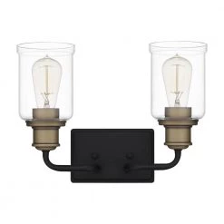 Cox 14.25 in. 2 Light Matte Black Vanity Light with Clear Glass by Quoizel -Quoizel Sales matte black quoizel vanity lighting cox8614mbk c3 1000