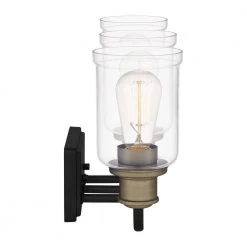 Cox 22 in. 3 Light Matte Black Vanity Light with Clear Glass by Quoizel -Quoizel Sales matte black quoizel vanity lighting cox8622mbk 1f 1000