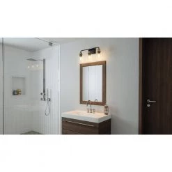 Cox 22 in. 3 Light Matte Black Vanity Light with Clear Glass by Quoizel -Quoizel Sales matte black quoizel vanity lighting cox8622mbk 31 1000