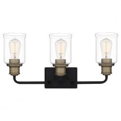 Cox 22 in. 3 Light Matte Black Vanity Light with Clear Glass by Quoizel
