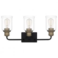 Cox 22 in. 3 Light Matte Black Vanity Light with Clear Glass by Quoizel -Quoizel Sales matte black quoizel vanity lighting cox8622mbk c3 1000
