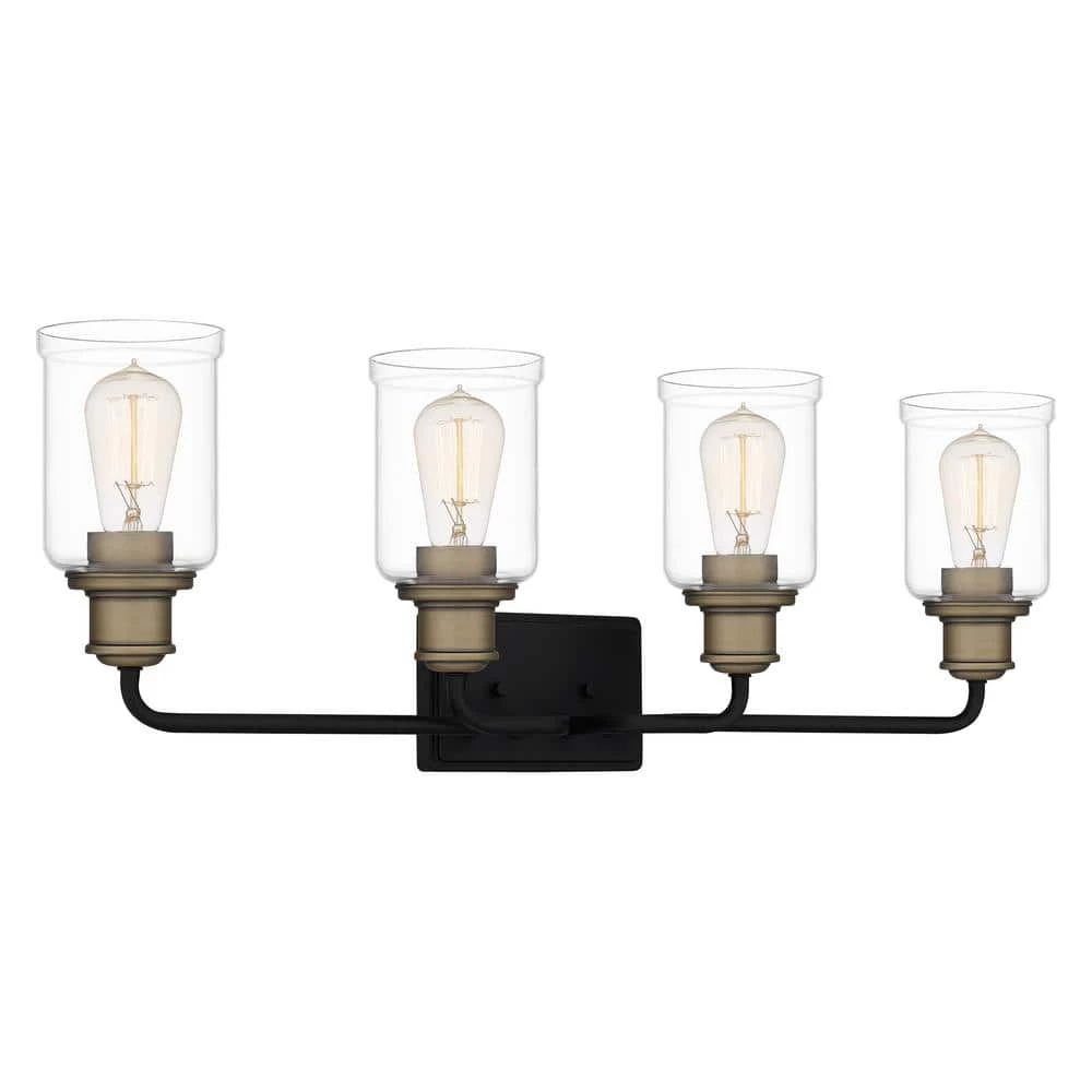 Cox 29 in. 4 Light Matte Black Vanity Light with Clear Glass by Quoizel 6 Cox 29 in. 4 Light Matte Black Vanity Light with Clear Glass by Quoizel - Image 4
