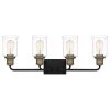 Cox 29 in. 4 Light Matte Black Vanity Light with Clear Glass by Quoizel -Quoizel Sales matte black quoizel vanity lighting cox8629mbk 64 1000