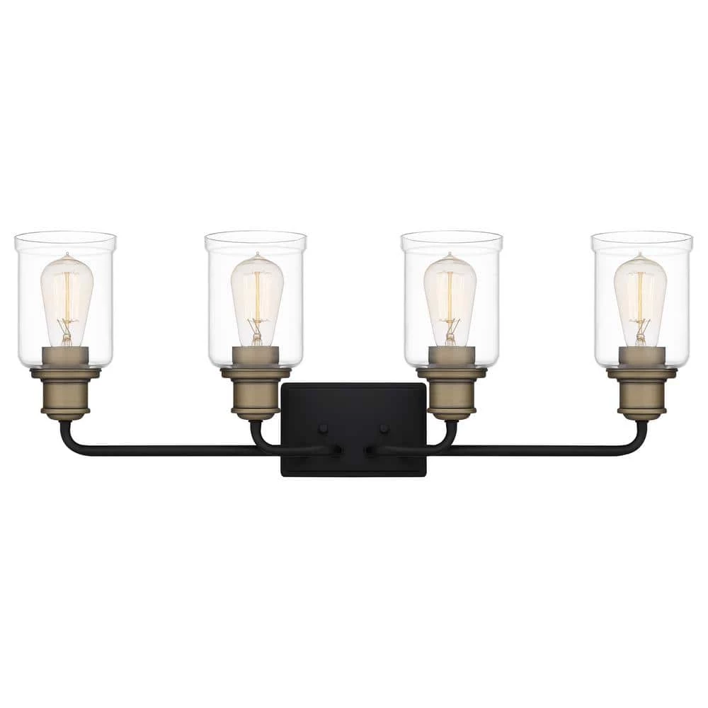 Cox 29 in. 4 Light Matte Black Vanity Light with Clear Glass by Quoizel 3 Cox 29 in. 4 Light Matte Black Vanity Light with Clear Glass by Quoizel