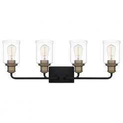 Cox 29 in. 4 Light Matte Black Vanity Light with Clear Glass by Quoizel 12 Cox 29 in. 4 Light Matte Black Vanity Light with Clear Glass by Quoizel -Quoizel Sales matte black quoizel vanity lighting cox8629mbk c3 1000