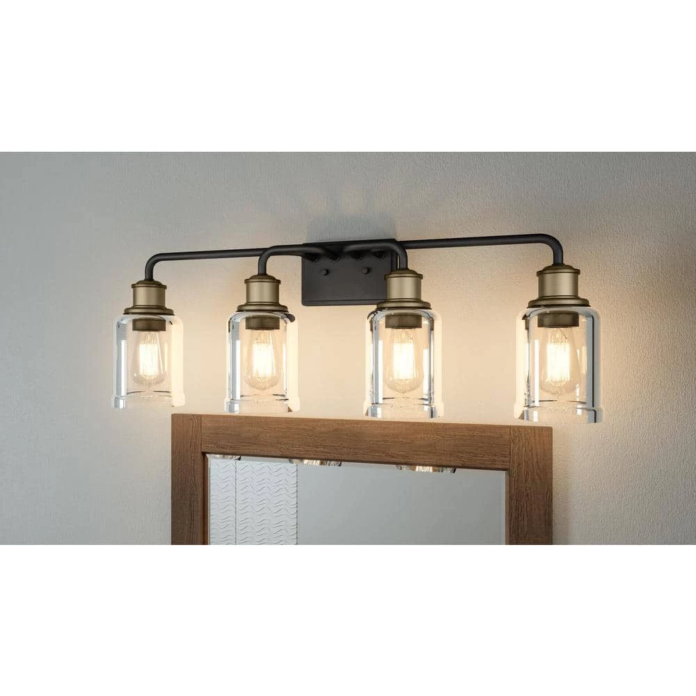 Cox 29 in. 4 Light Matte Black Vanity Light with Clear Glass by Quoizel 4 Cox 29 in. 4 Light Matte Black Vanity Light with Clear Glass by Quoizel - Image 2