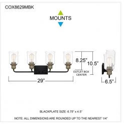 Cox 29 in. 4 Light Matte Black Vanity Light with Clear Glass by Quoizel 16 Cox 29 in. 4 Light Matte Black Vanity Light with Clear Glass by Quoizel -Quoizel Sales matte black quoizel vanity lighting cox8629mbk fa 1000