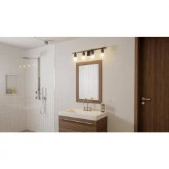 Devon Court 32 in. 4-Light Matte Black Vanity Light by Quoizel -Quoizel Sales matte black quoizel vanity lighting devn8632mbk 31 1000