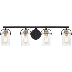 Emerson 33.5 in. 4-Light Matte Black Vanity Light with Clear Glass by Quoizel