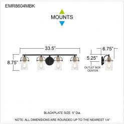 Emerson 33.5 in. 4-Light Matte Black Vanity Light with Clear Glass by Quoizel 13 Emerson 33.5 in. 4-Light Matte Black Vanity Light with Clear Glass by Quoizel -Quoizel Sales matte black quoizel vanity lighting emr8604mbk fa 1000
