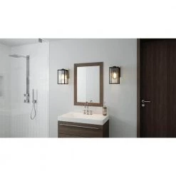 Holsten 6 in. 1-Light Matte Black Sconce with Clear Hammered Glass Shade by Quoizel -Quoizel Sales matte black quoizel vanity lighting htn8606mbk 31 1000