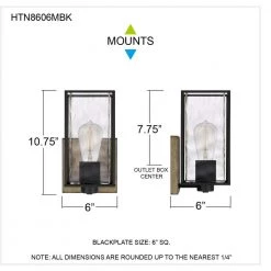 Holsten 6 in. 1-Light Matte Black Sconce with Clear Hammered Glass Shade by Quoizel -Quoizel Sales matte black quoizel vanity lighting htn8606mbk fa 1000