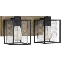 Holsten 15 in. 2-Light Matte Black Vanity Light with Clear Hammered Glass by Quoizel -Quoizel Sales matte black quoizel vanity lighting htn8615mbk 4f 1000