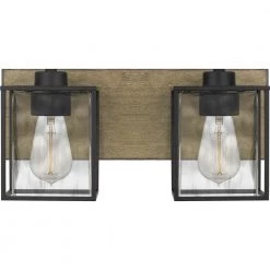 Holsten 15 in. 2-Light Matte Black Vanity Light with Clear Hammered Glass by Quoizel