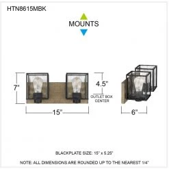 Holsten 15 in. 2-Light Matte Black Vanity Light with Clear Hammered Glass by Quoizel -Quoizel Sales matte black quoizel vanity lighting htn8615mbk fa 1000