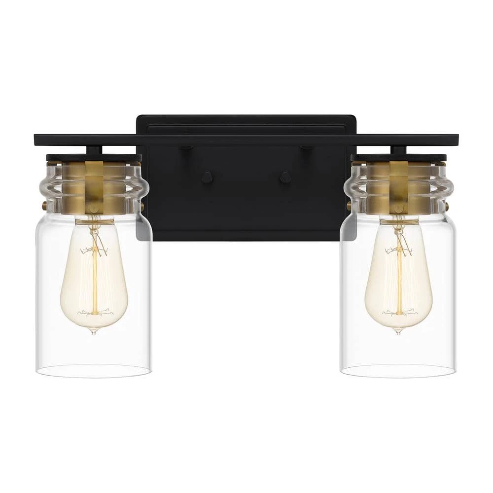 Keesey 14 in. 2-Light Matte Black Vanity Light by Quoizel 3 Keesey 14 in. 2-Light Matte Black Vanity Light by Quoizel