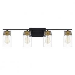 Keesey 32 in. 4-Light Matte Black Vanity Light by Quoizel -Quoizel Sales matte black quoizel vanity lighting kee8632mbk 1f 1000