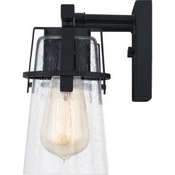 Knox 14 in. 2-Light Matte Black Vanity Light with Clear Seeded Glass by Quoizel -Quoizel Sales matte black quoizel vanity lighting knx8614mbk 1f 1000